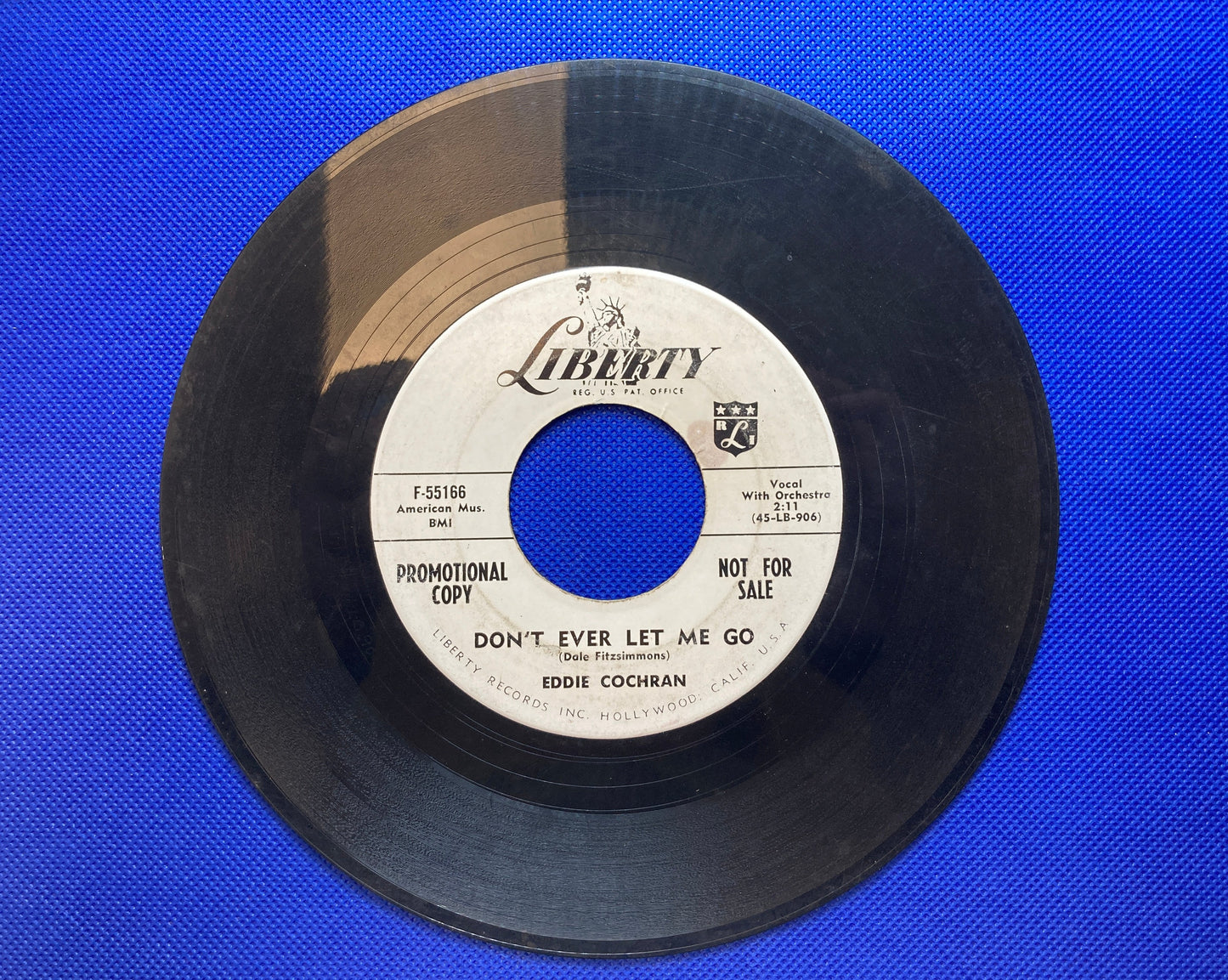 45 double sided Eddie Cochran record C'mon Everybody" and "Don't ever let me go"