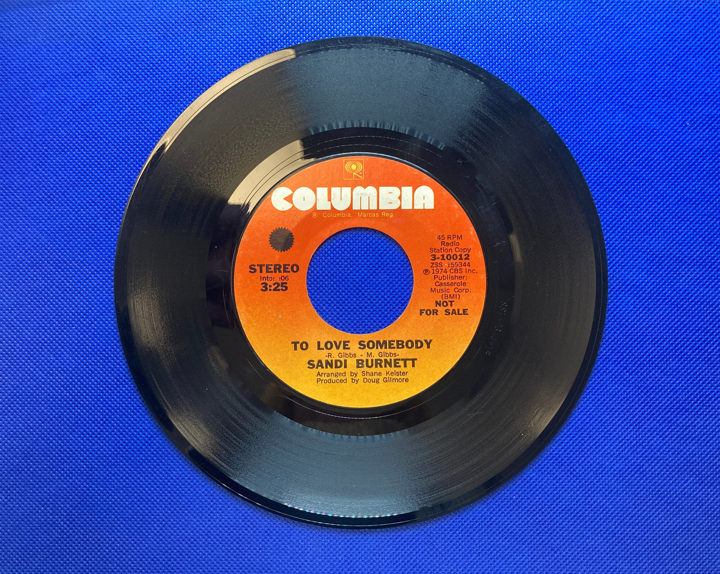 45 single sided Sandi Burnett record "To love somebody"