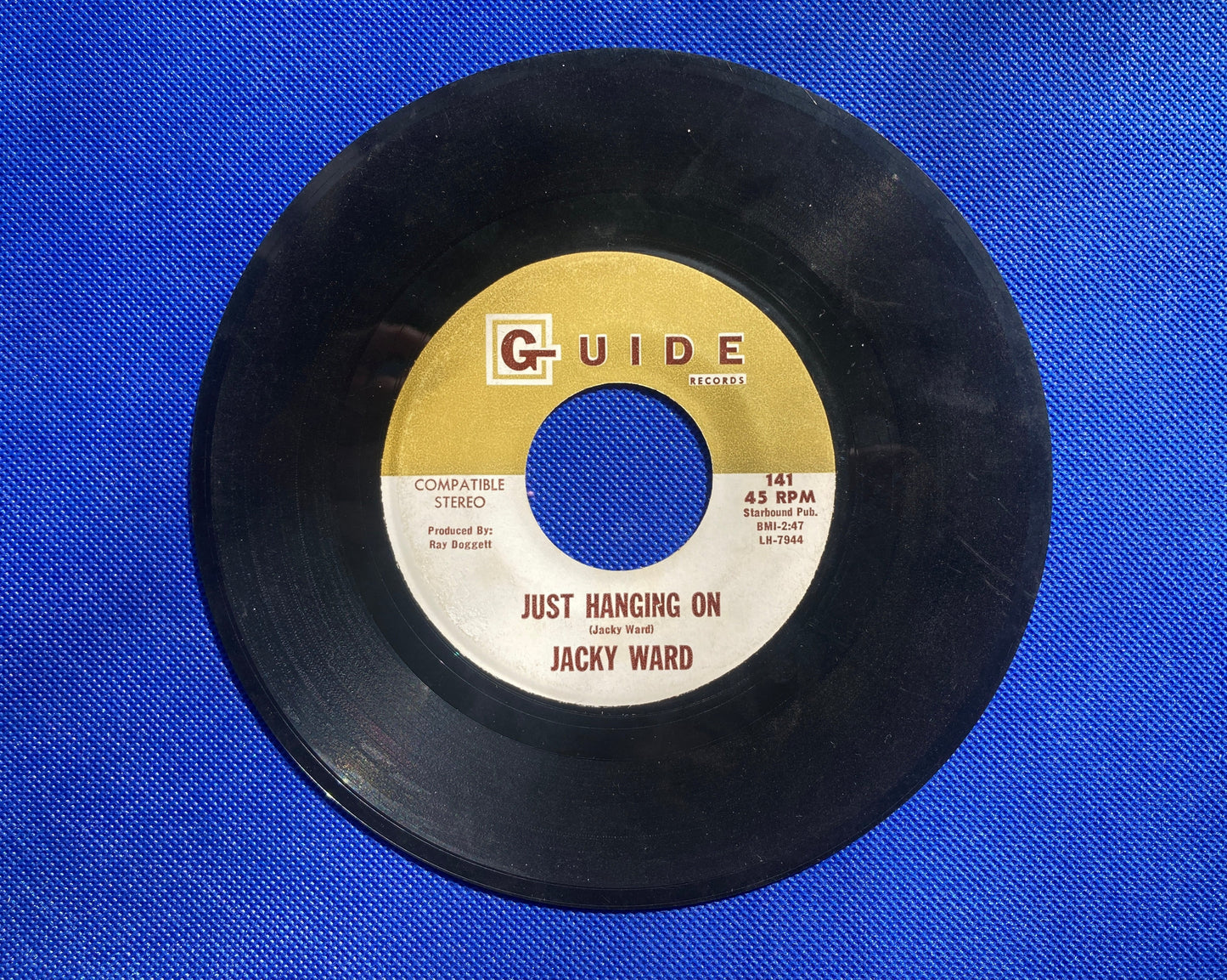 45 double sided Jacky Ward record "Blue Diamond" and "Just Hanging On"