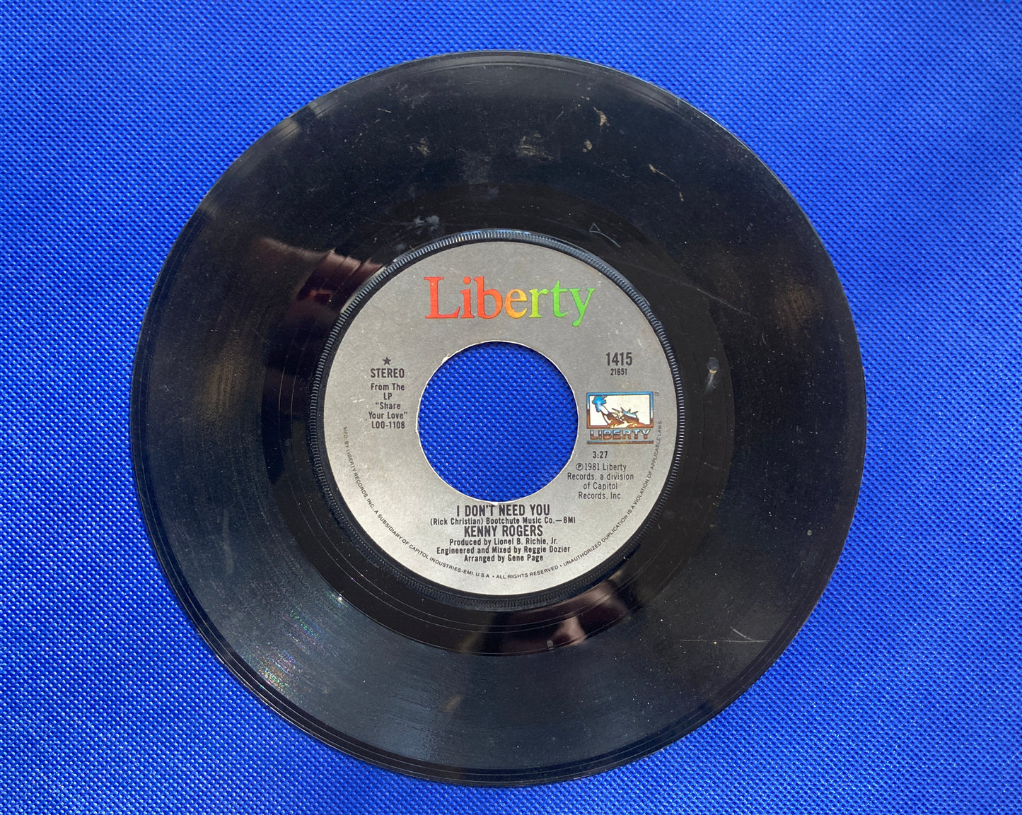 45 double sided Kenny Rogers record "Without you in my life" and "I don't need you"