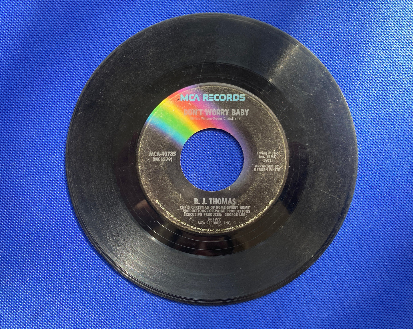 45 double sided B.J Thomas record "My love" and "Don't worry baby"