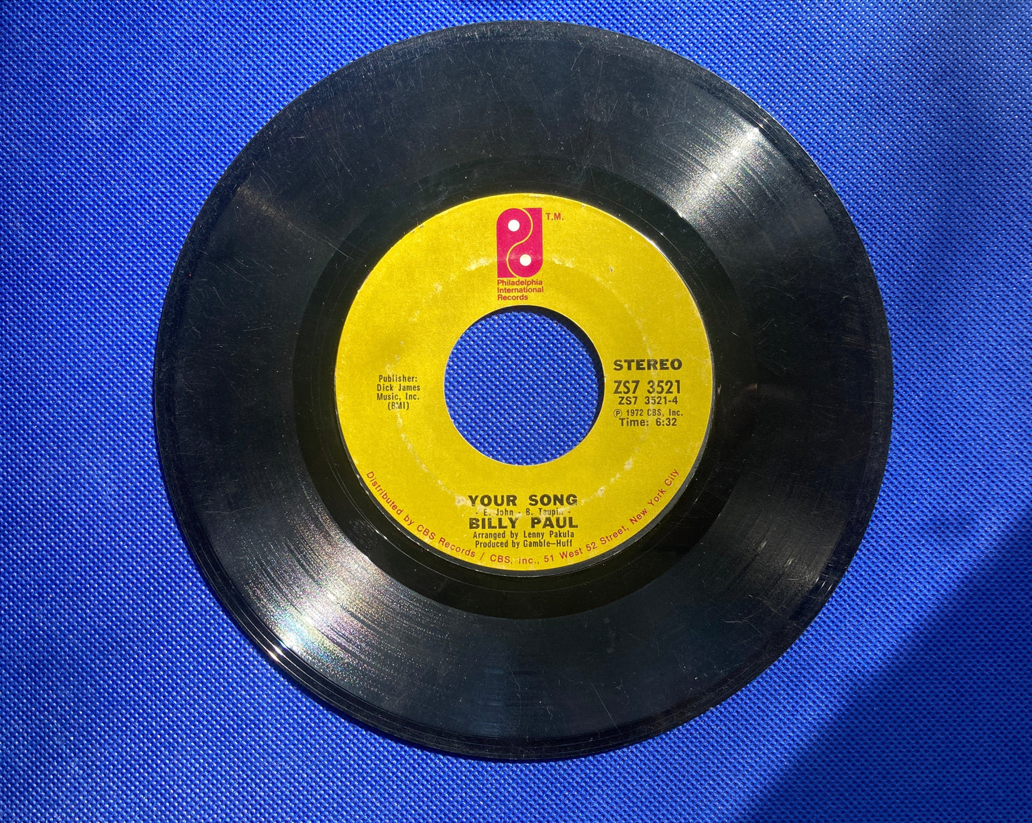 45 double sided Billy Paul record "Me and Mrs. Jones" and "Your Song"