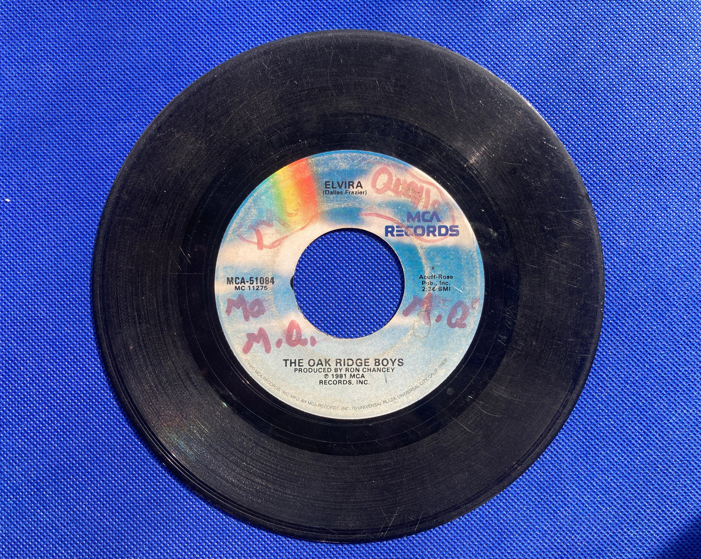 45 double sided The Oak Ridge Boys record "A woman like you" and "Elvira"