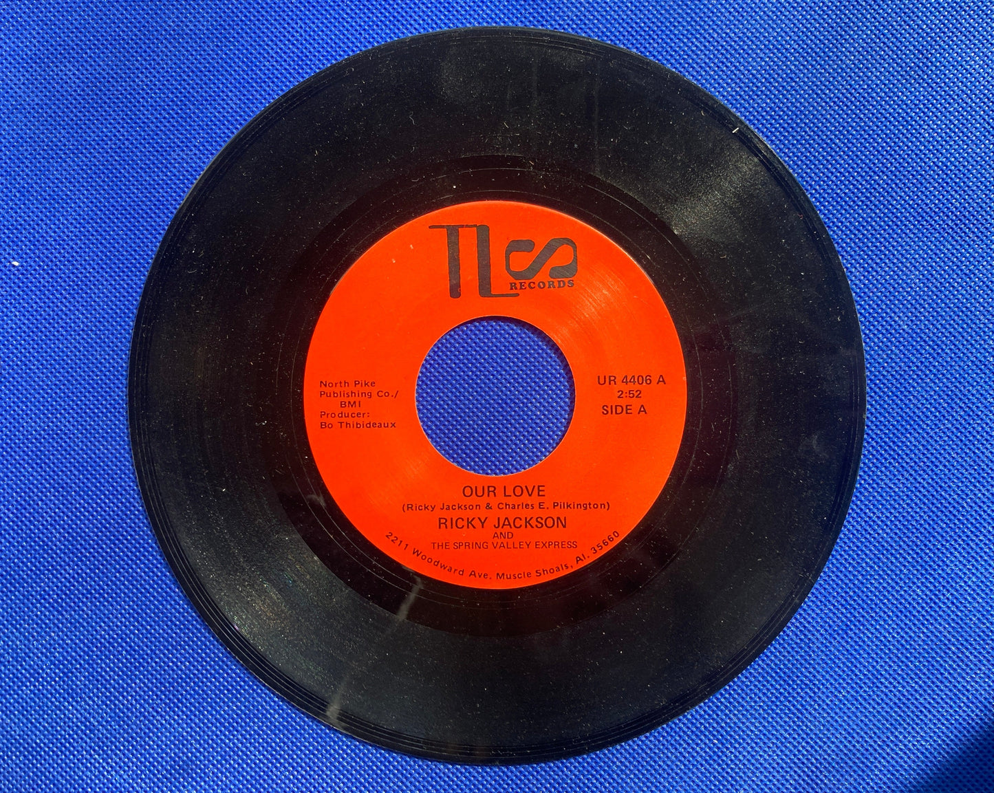 45 double sided Ricky Jackson record "Our Love" and "Seven Years" local to Muscle Shoals