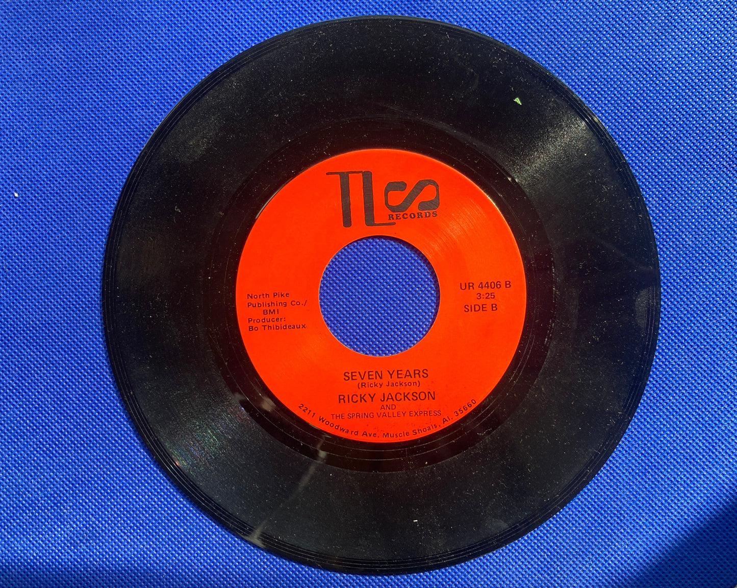 45 double sided Ricky Jackson record "Our Love" and "Seven Years" local to Muscle Shoals