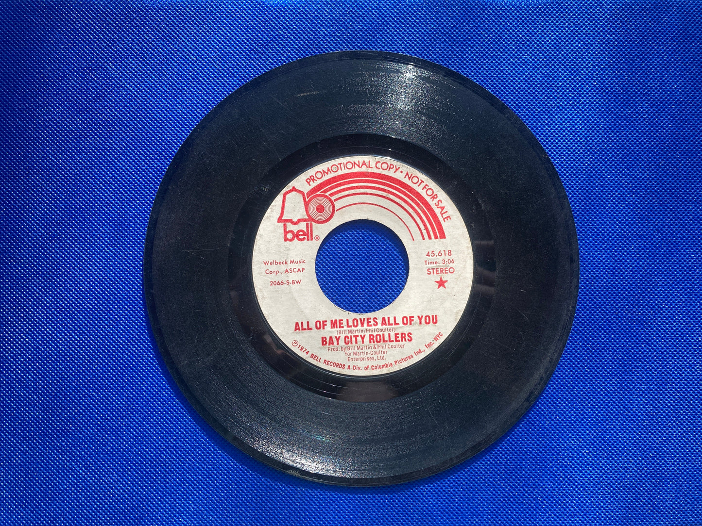 45 single sided Bay City Rollers record "All of me loves all of you"